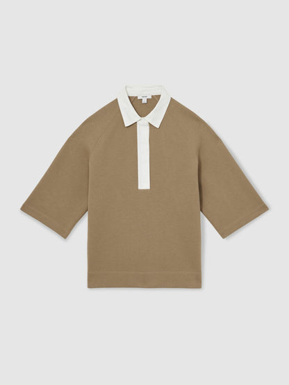 Reiss Cotton-Blend Interlock Collar Sweatshirt in Camel