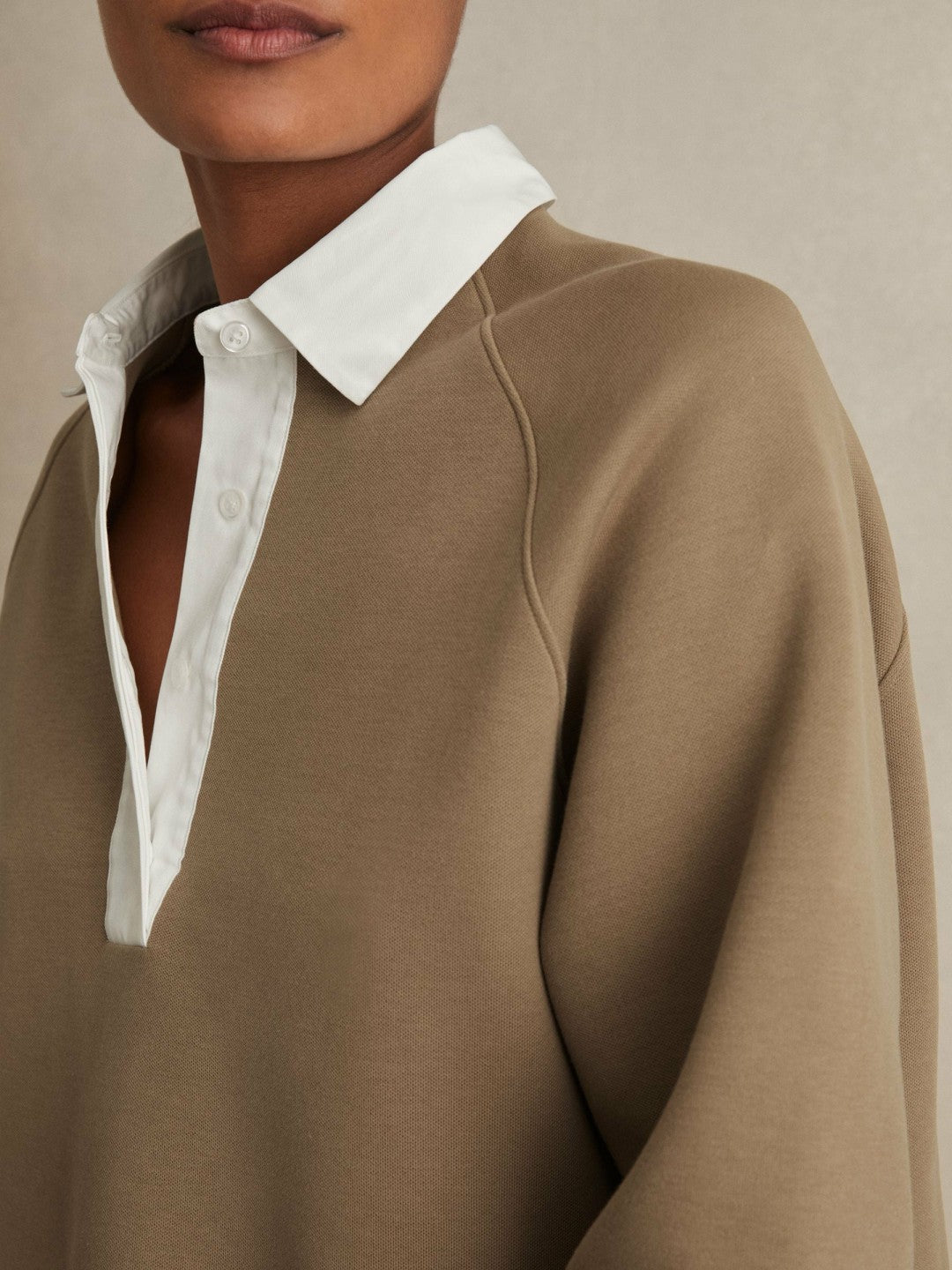 Reiss Cotton-Blend Interlock Collar Sweatshirt in Camel
