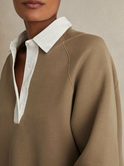 Reiss Cotton-Blend Interlock Collar Sweatshirt in Camel