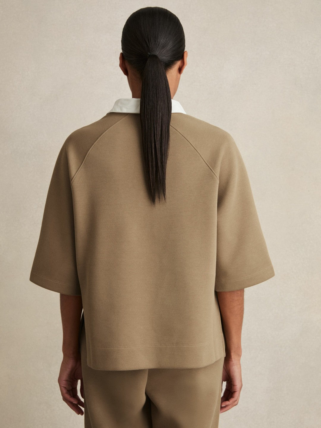 Reiss Cotton-Blend Interlock Collar Sweatshirt in Camel