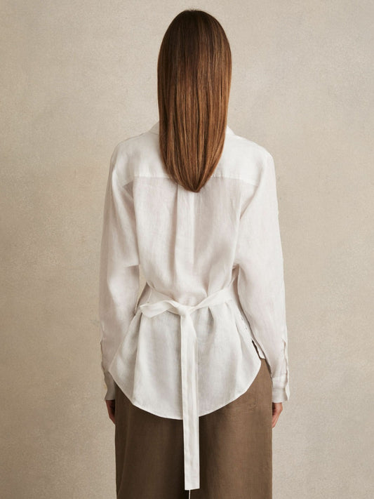 Reiss Linen Tie-Back Shirt in White