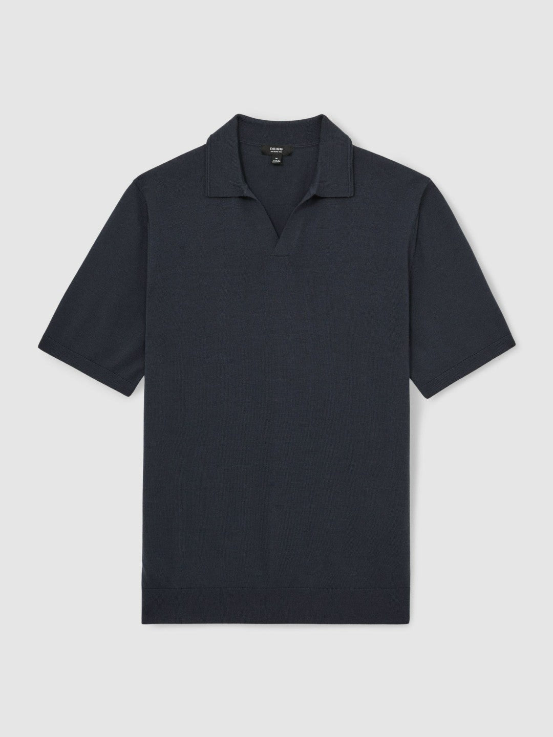 Reiss Merino Wool Open Collar Polo Shirt in Midnight Navy