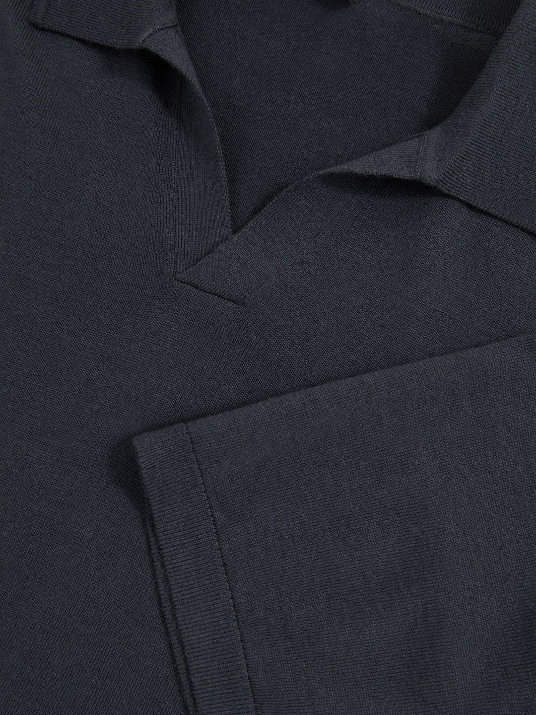 Reiss Merino Wool Open Collar Polo Shirt in Midnight Navy