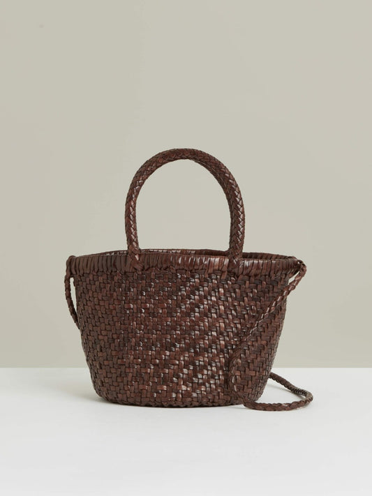 Reiss Leather Woven Mini Tote Bag in Chocolate