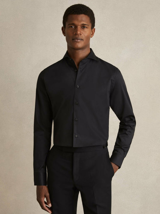 Reiss Slim Fit Slim-Fit Cotton Double-Cuff Shirt in Black