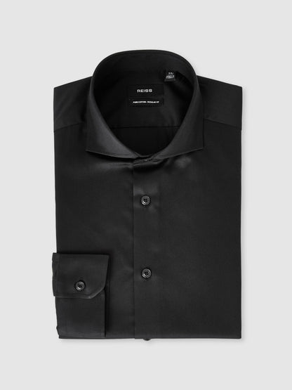 Reiss Slim Fit Slim-Fit Cotton Double-Cuff Shirt in Black