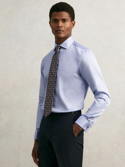 Reiss Regular Fit Slim-Fit Cotton-Sateen Shirt in Mid Blue
