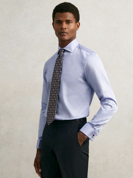 Reiss Regular Fit Slim-Fit Cotton-Sateen Shirt in Mid Blue