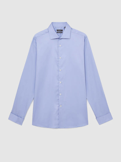 Reiss Regular Fit Slim-Fit Cotton-Sateen Shirt in Mid Blue
