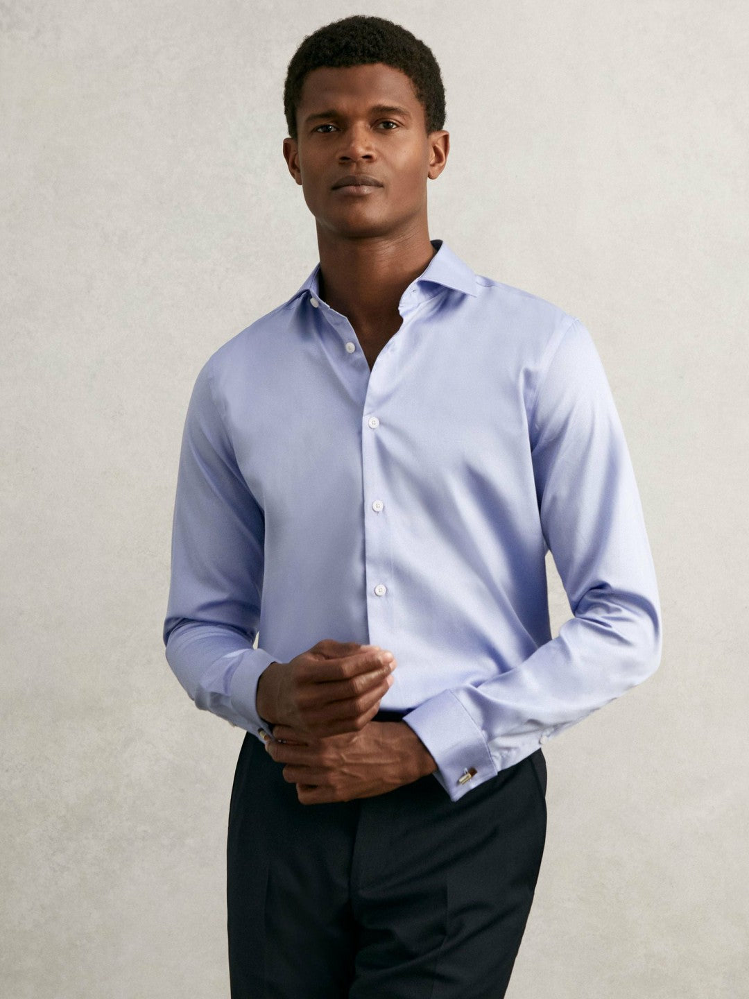 Reiss Regular Fit Slim-Fit Cotton-Sateen Shirt in Mid Blue