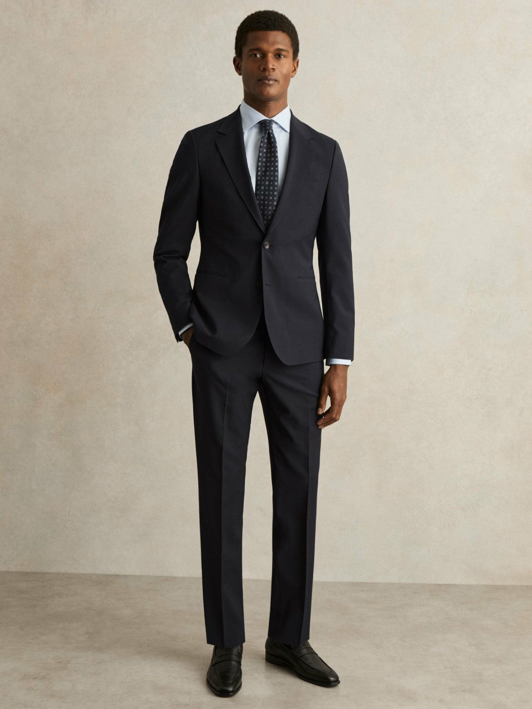 Reiss Wool-Blend Single-Breasted Suit Blazer Slim-Fit in Navy