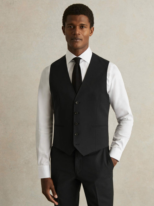 Reiss Wool-Blend Slim-Fit Waistcoat in Black