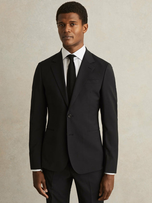 Reiss Wool-Blend Single-Breasted Suit Blazer Slim-Fit in Black