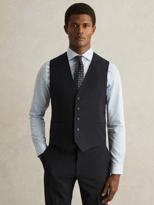 Reiss Wool-Blend Slim-Fit Waistcoat in Navy