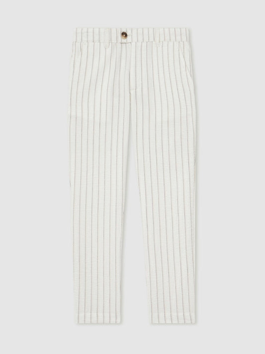 Reiss 13-14 yrs Cotton Pinstripe Trousers Regular-Fit in Off White/Taupe Brown