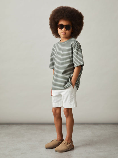 Reiss 3-9 yrs Cotton-Blend Stripe T-Shirt in Sage/White