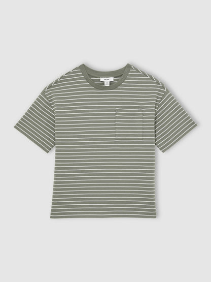 Reiss 3-9 yrs Cotton-Blend Stripe T-Shirt in Sage/White