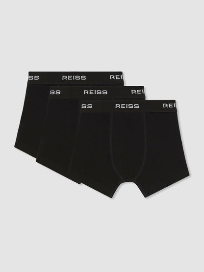 Reiss 13-14 yrs Stretch-Cotton Logo-Waistband Boxer Shorts 3 Pack in Black