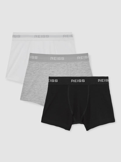 Reiss Stretch-Cotton Logo-Waistband Boxer Shorts 3 Pack in White/Grey/Black