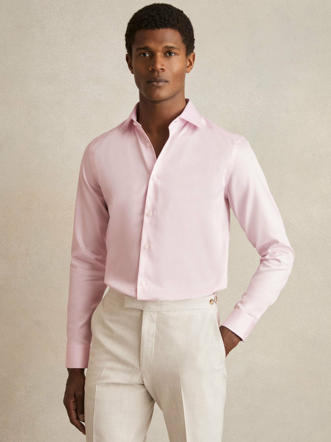 Reiss Slim Fit Cotton Sateen Shirt in Pink