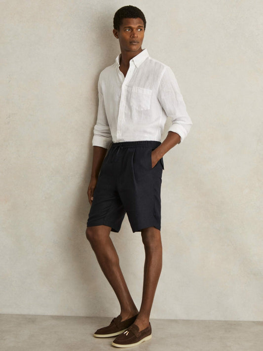 Reiss Linen Drawstring Shorts in Navy