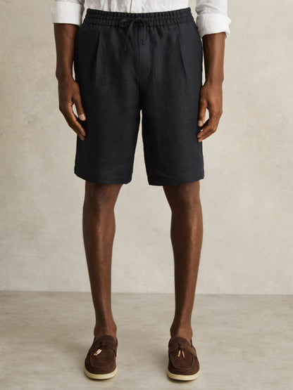 Reiss Linen Drawstring Shorts in Navy