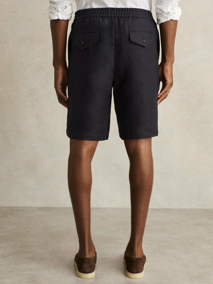 Reiss Linen Drawstring Shorts in Navy