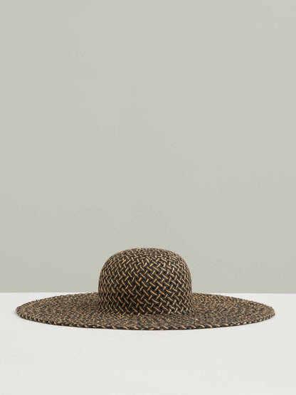 Reiss Straw Basket-Weave Sun Hat in Black/Natural