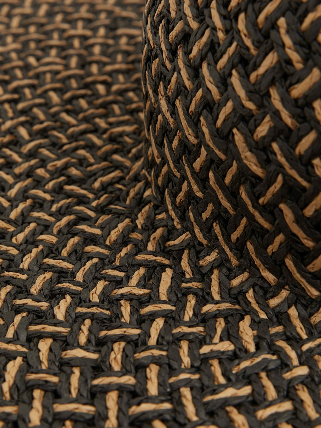 Reiss Straw Basket-Weave Sun Hat in Black/Natural