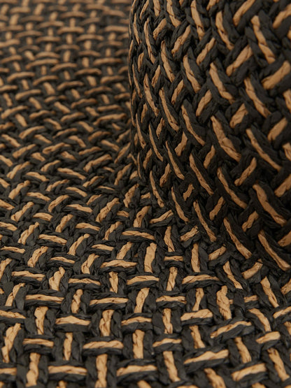 Reiss Straw Basket-Weave Sun Hat in Black/Natural