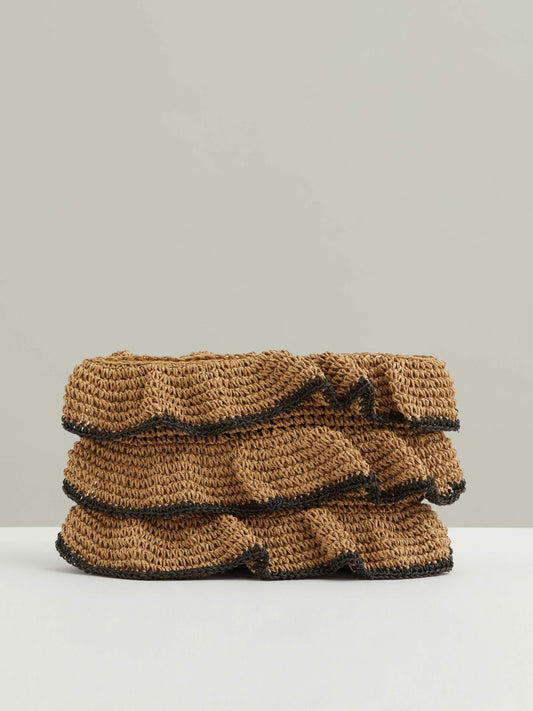 Reiss Raffia Ruffle Clutch Bag in Natural