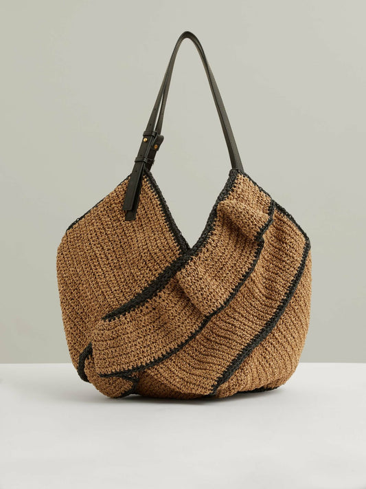 Reiss Raffia Ruffle Tote Bag in Natural