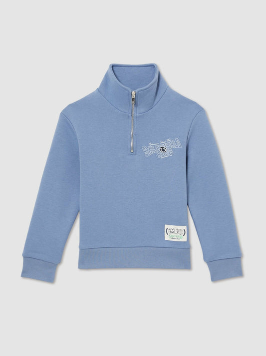 Reiss 13-14 yrs SmileyWorld Half-Zip Sweatshirt Unisex Fit in Blue