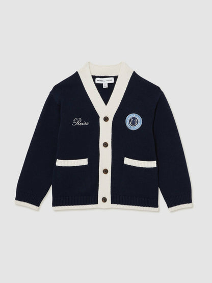Reiss 9-12 yrs SmileyWorld Logo Cardigan Unisex Fit in Off White