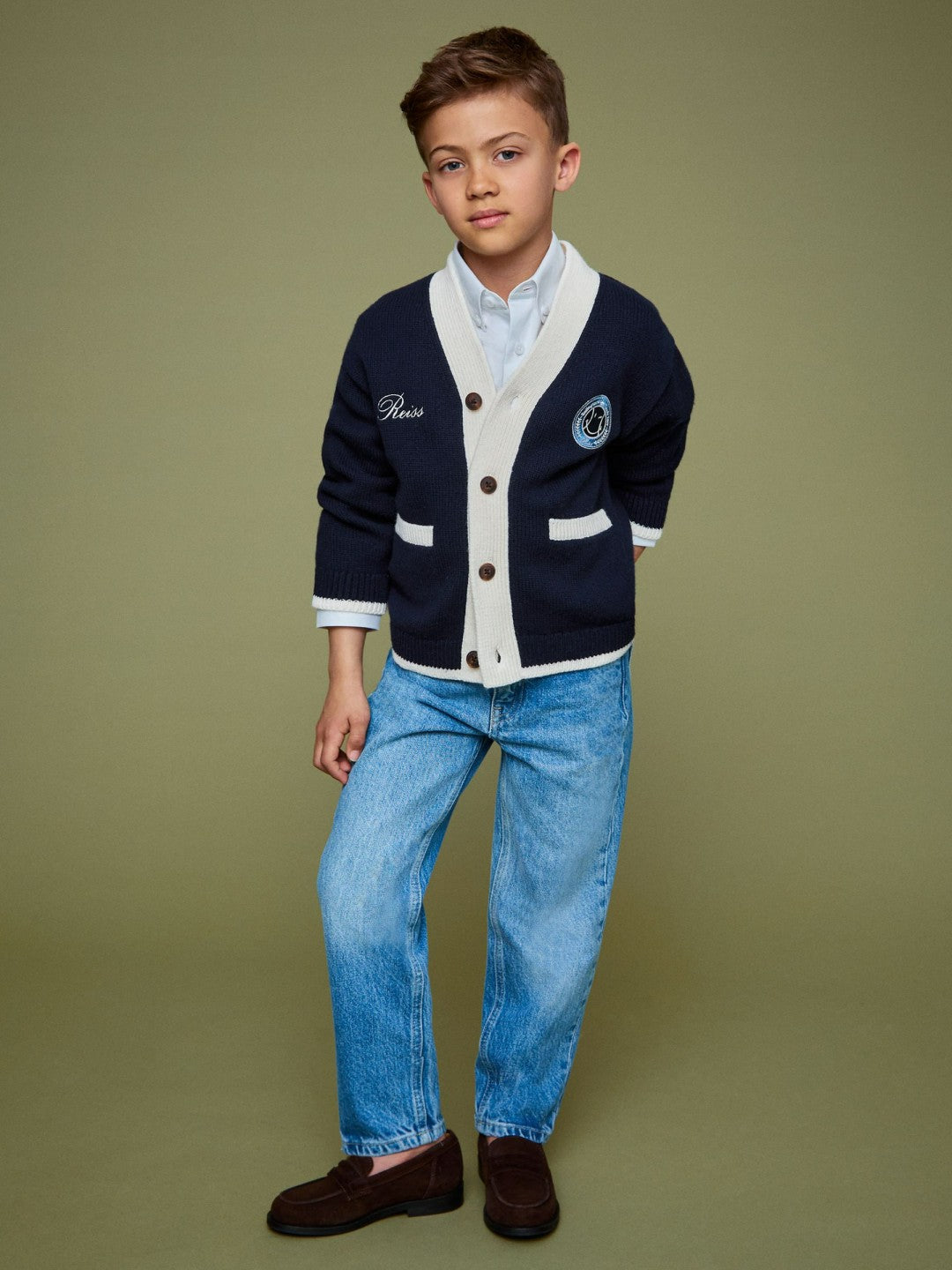 Reiss 9-12 yrs SmileyWorld Logo Cardigan Unisex Fit in Off White