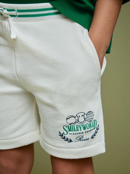 Reiss 3-9 yrs SmileyWorld Drawstring Shorts Unisex Fit in White