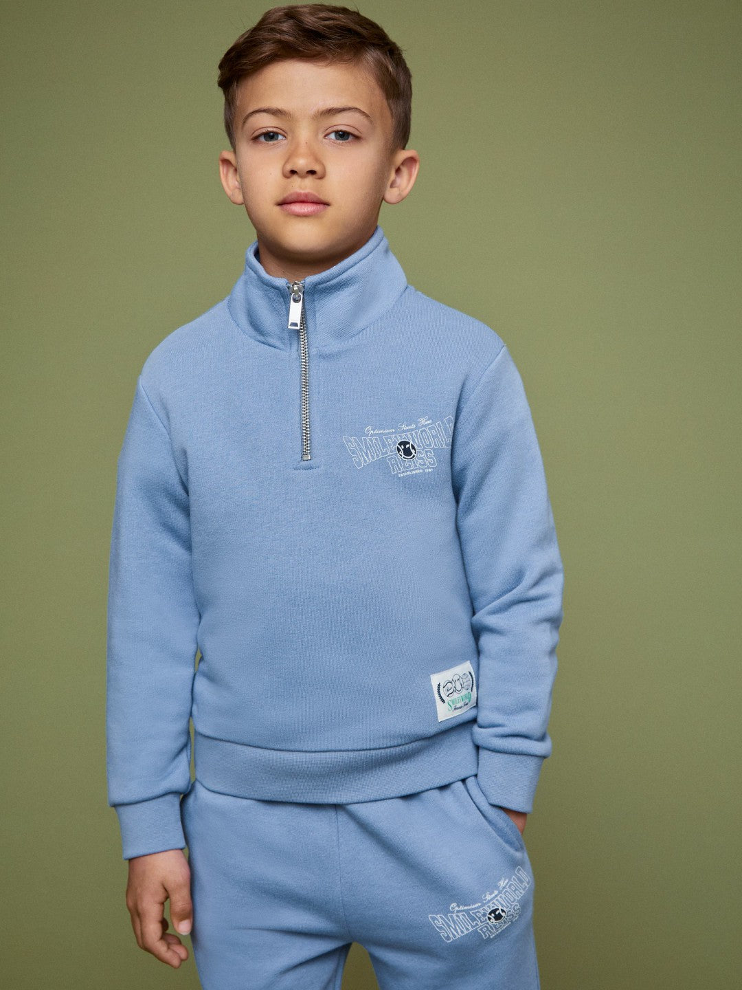 Reiss 3-9 yrs SmileyWorld Half-Zip Sweatshirt Unisex Fit in Blue