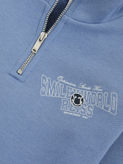 Reiss 3-9 yrs SmileyWorld Half-Zip Sweatshirt Unisex Fit in Blue