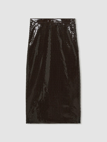 Reiss Atelier Laser-Cut Pencil Skirt in Chocolate