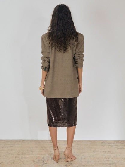 Reiss Atelier Laser-Cut Pencil Skirt in Chocolate