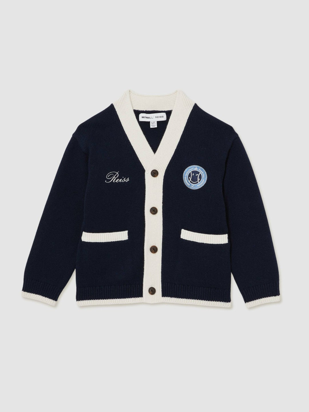 Reiss 13-14 yrs SmileyWorld Logo Cardigan Unisex Fit in Off White