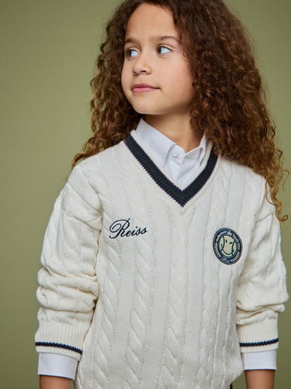 Reiss 9-13 yrs SmileyWorld Cable-Knit Jumper Unisex Fit in Off White