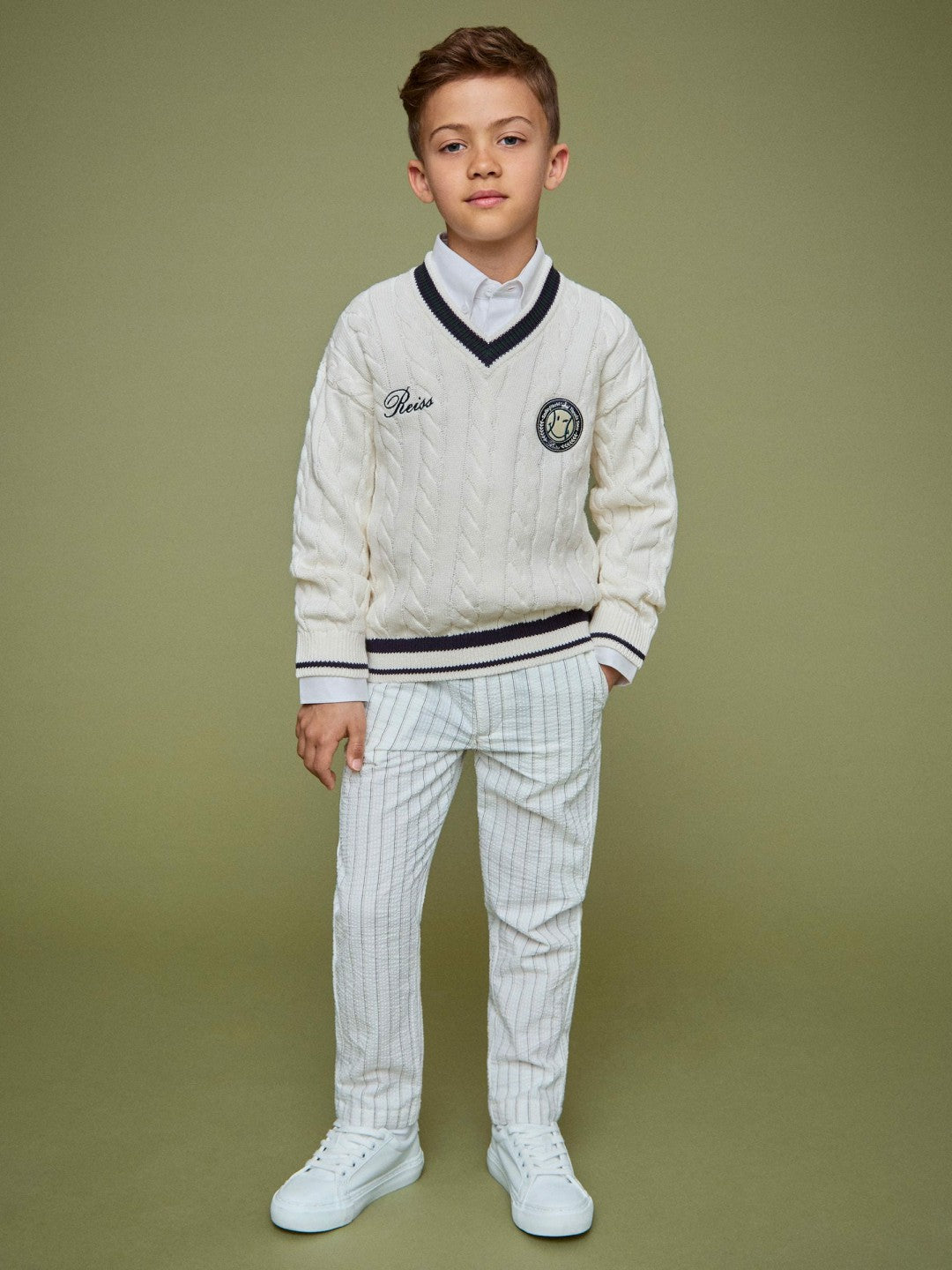 Reiss 9-13 yrs SmileyWorld Cable-Knit Jumper Unisex Fit in Off White