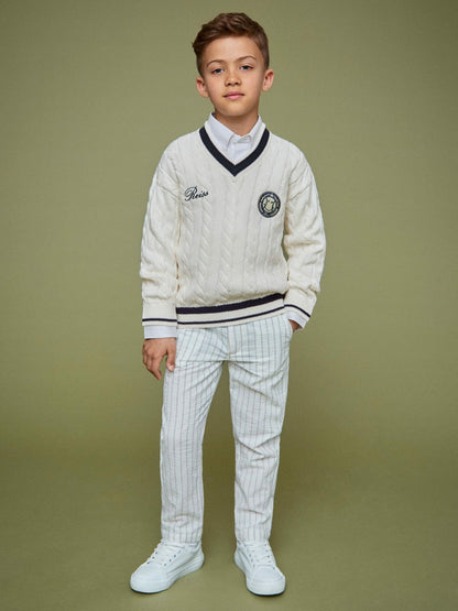 Reiss 9-13 yrs SmileyWorld Cable-Knit Jumper Unisex Fit in Off White