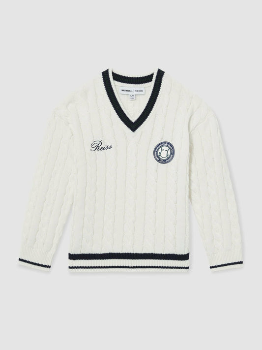 Reiss 13-14 yrs SmileyWorld Cable-Knit Jumper Unisex Fit in Off White