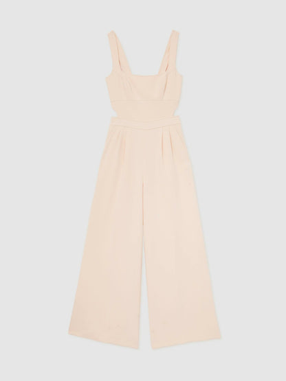 Reiss Wide-Leg Cut-Out Jumpsuit in Pale Pink