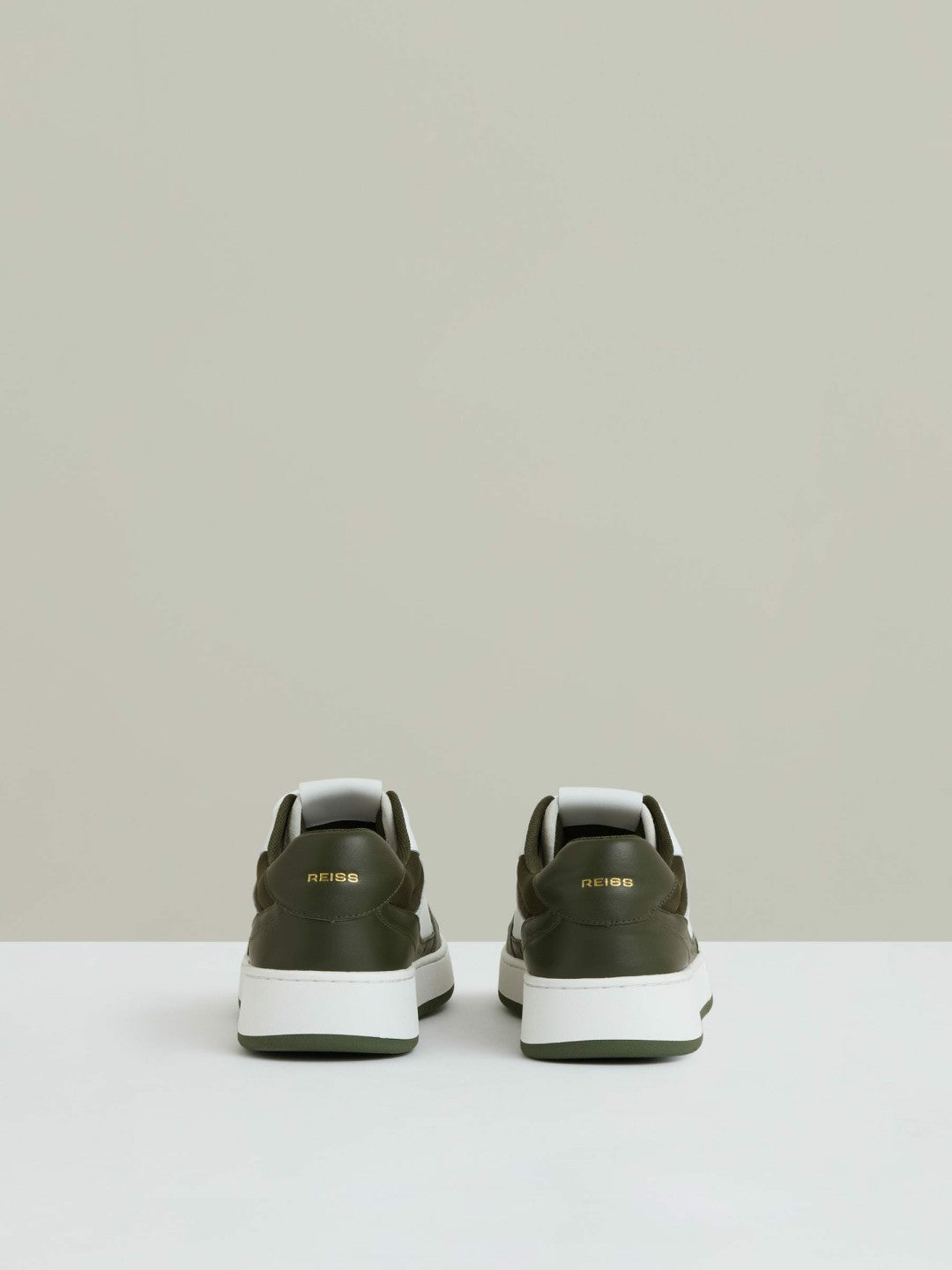Reiss Leather Panelled Trainers in Khaki/White