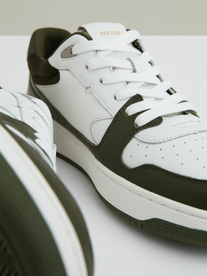 Reiss Leather Panelled Trainers in Khaki/White