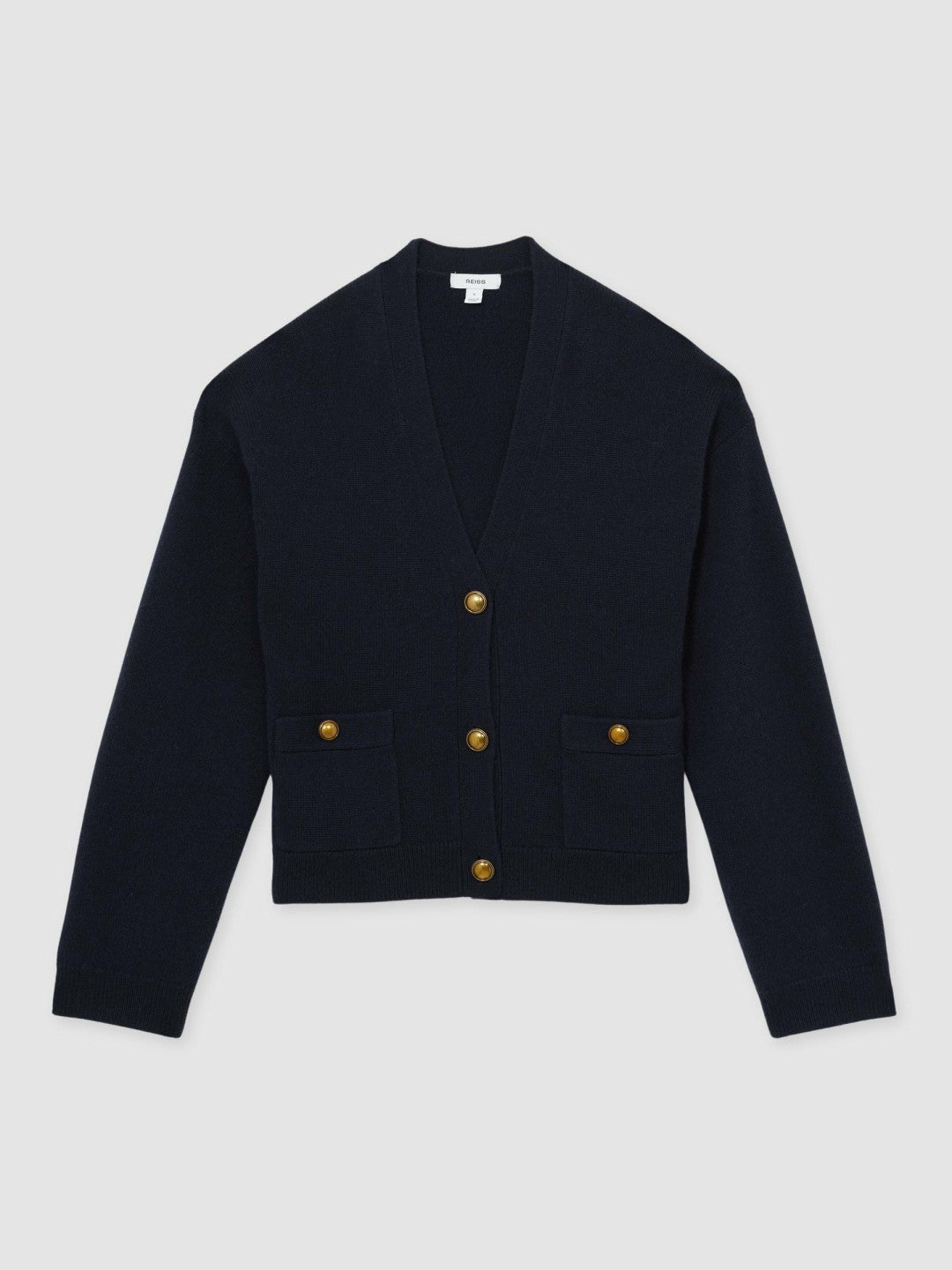 Reiss Wool-Cashmere Button Cardigan in Navy