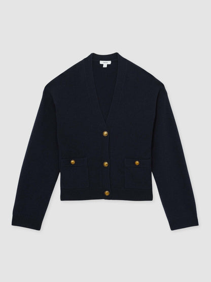 Reiss Wool-Cashmere Button Cardigan in Navy
